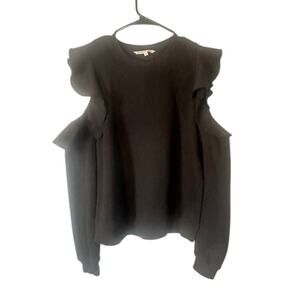 Rebecca Minkoff Black Gracie Cold Shoulder Ruffle Knit Sweater Women Sz L